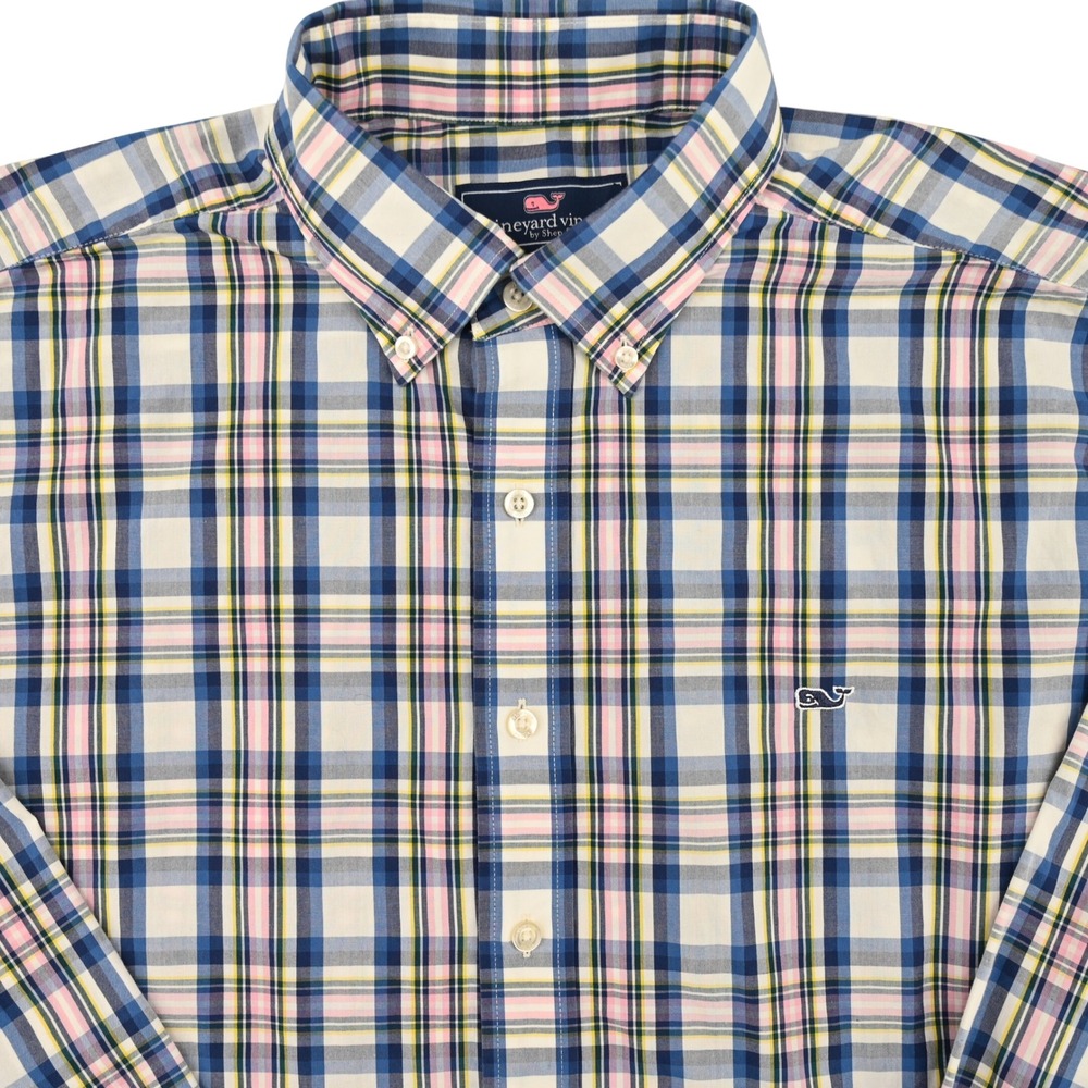Vineyard Vines Mens XL Plaid Button Down 100% Cotton Whale Shirt Coastal Prep